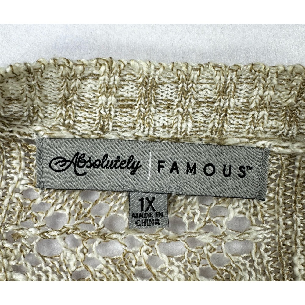 Absolutely Famous Womens 1X Cardigan Sweater Open Front Striped Knit Beige Rust - Picture 3 of 14